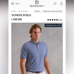 B. Draddy Navy and White Striped Polo Shirt
